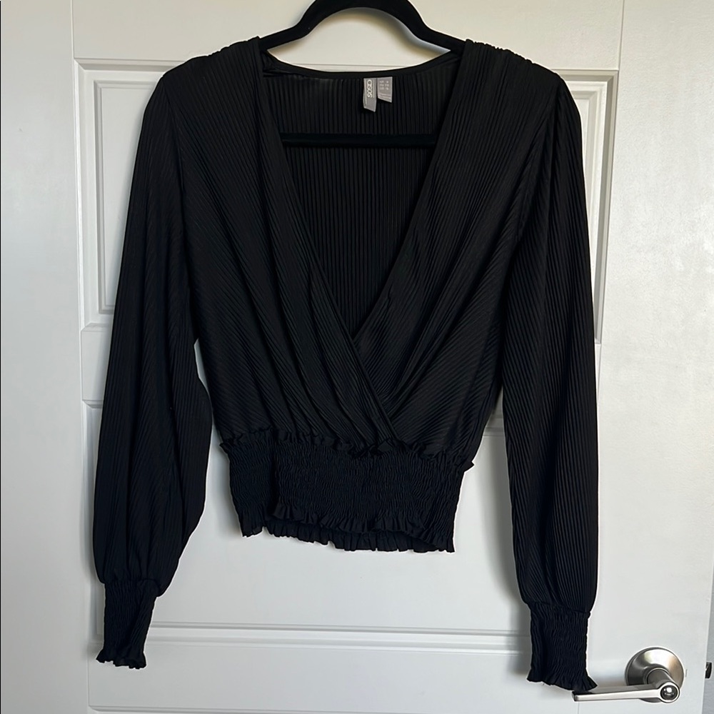 ASOS Black Puff Sleeve Wrap Blouse